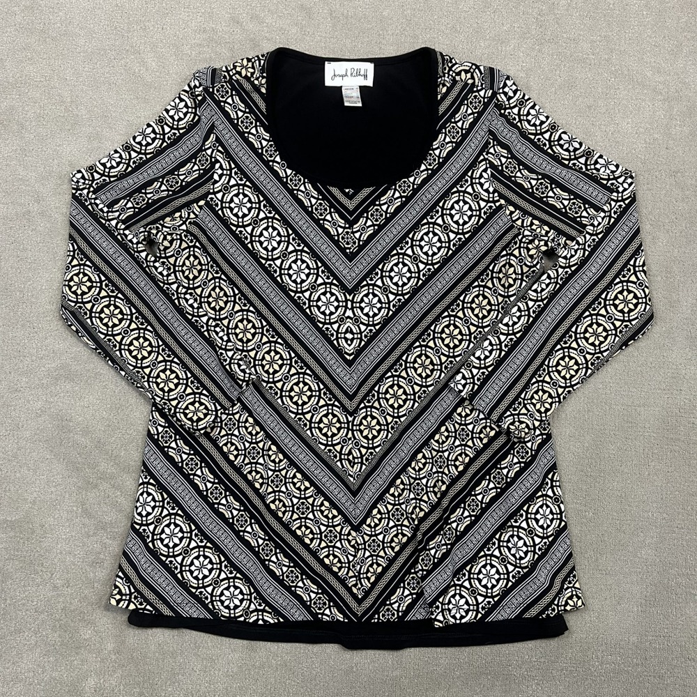 Joseph Ribkoff Tunic Top Womens 10 Black White Geometric Medallion Print 174788